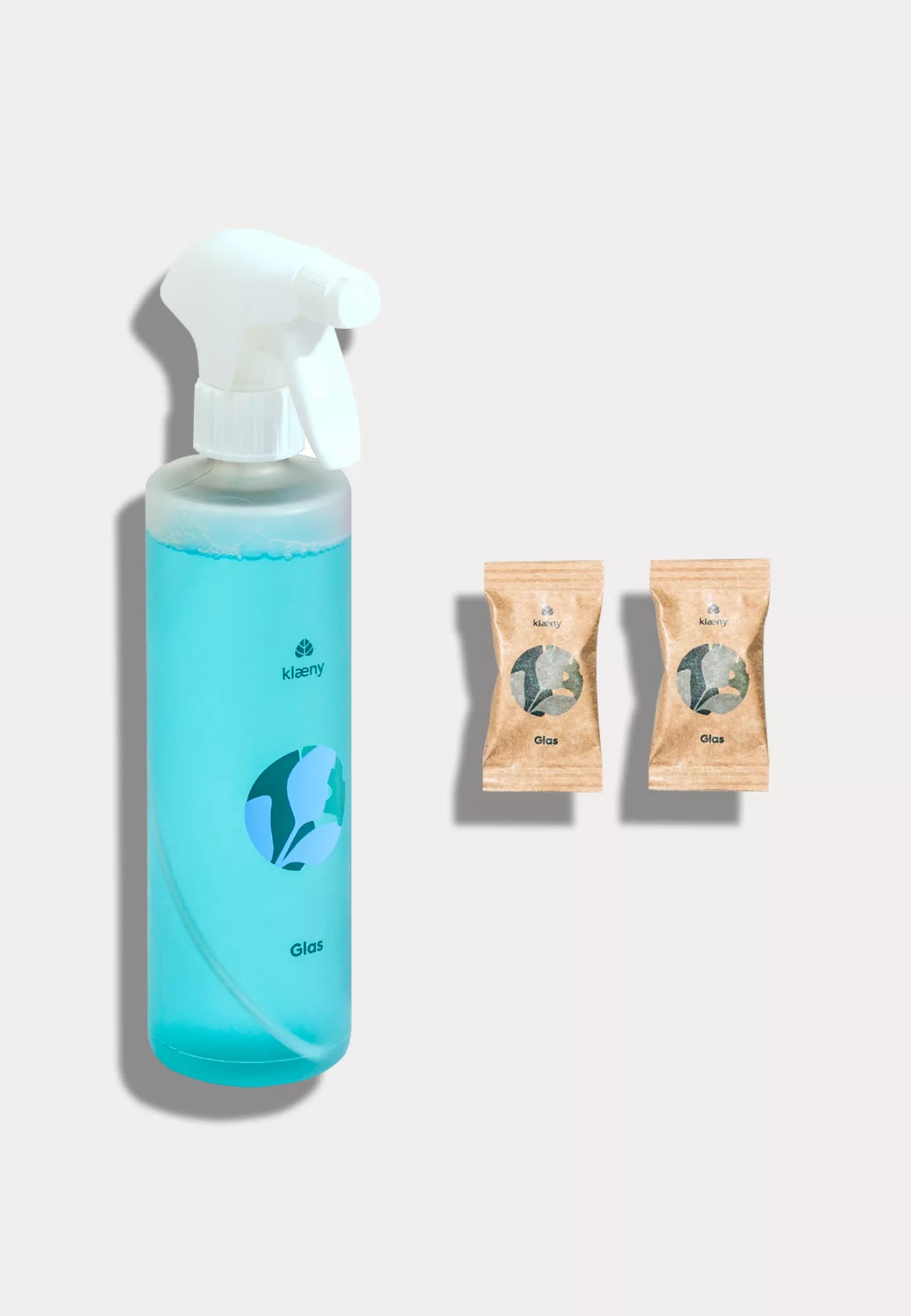 Klaeny Glasreiniger Set, beinhaltet eine Flasche und 2 Glasreinigertabs, vegan, made in Germany, Aloe Vera Duft