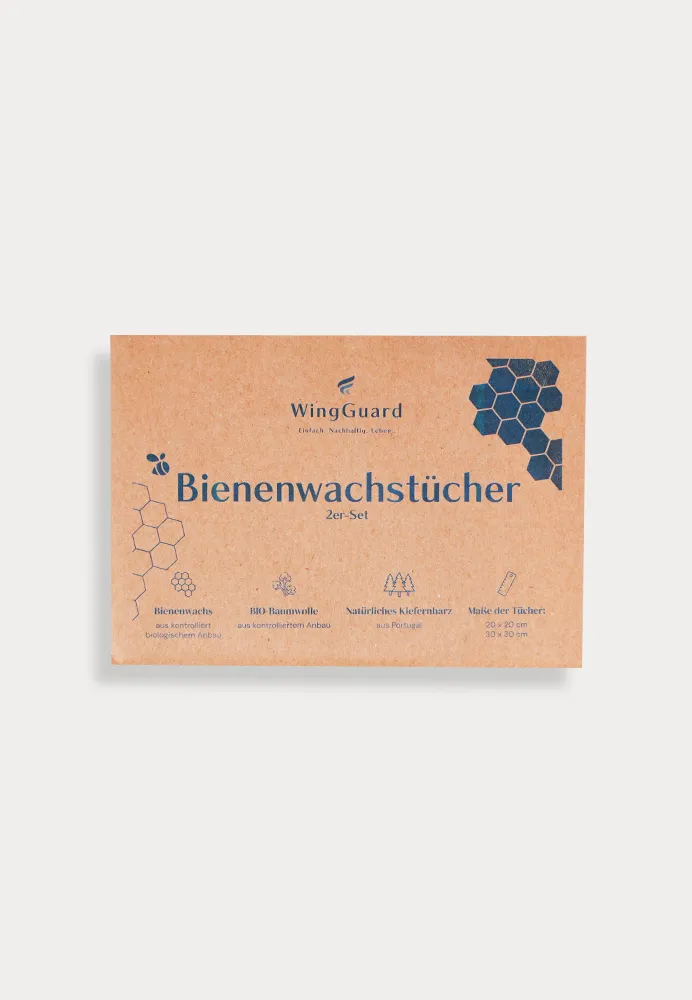 WingGuard Bienenwachstücher 2er Set: 1 Tuch à 20x20cm und 1 Tuch à 30x30cm