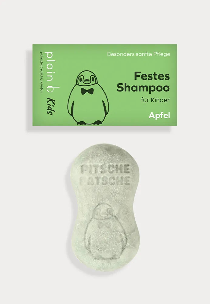 Solid children's shampoo by plain b, apple, without microplastic, without palm oil, vegan, made in Germany