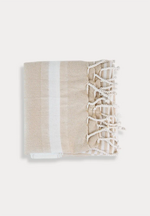 Hamam-Tuch in beige mit weißen Streifen, aus recycelten Plastikflaschen