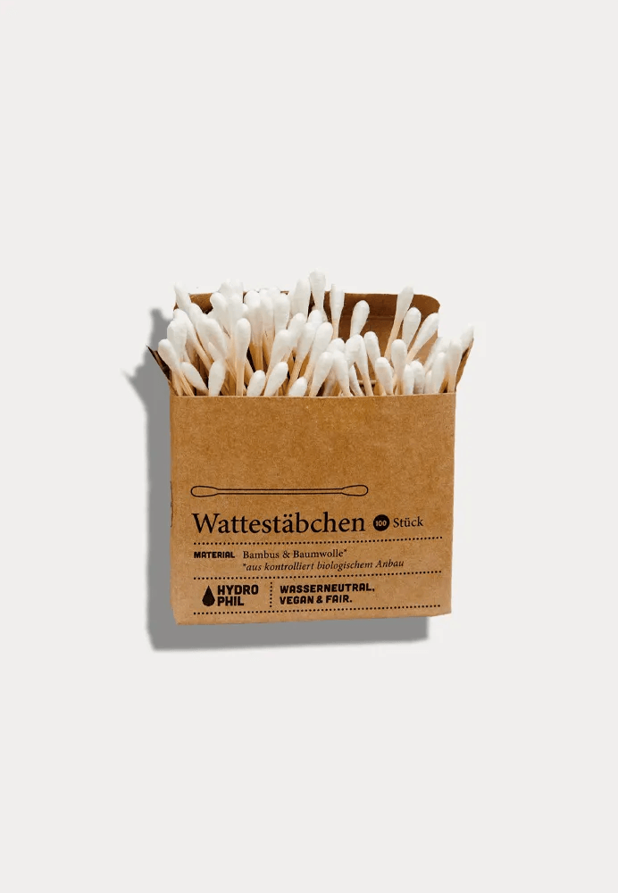 Hydrophil Wattestäbchen aus Bambus und Baumwolle, 100 Stück, biologisch abbaubar