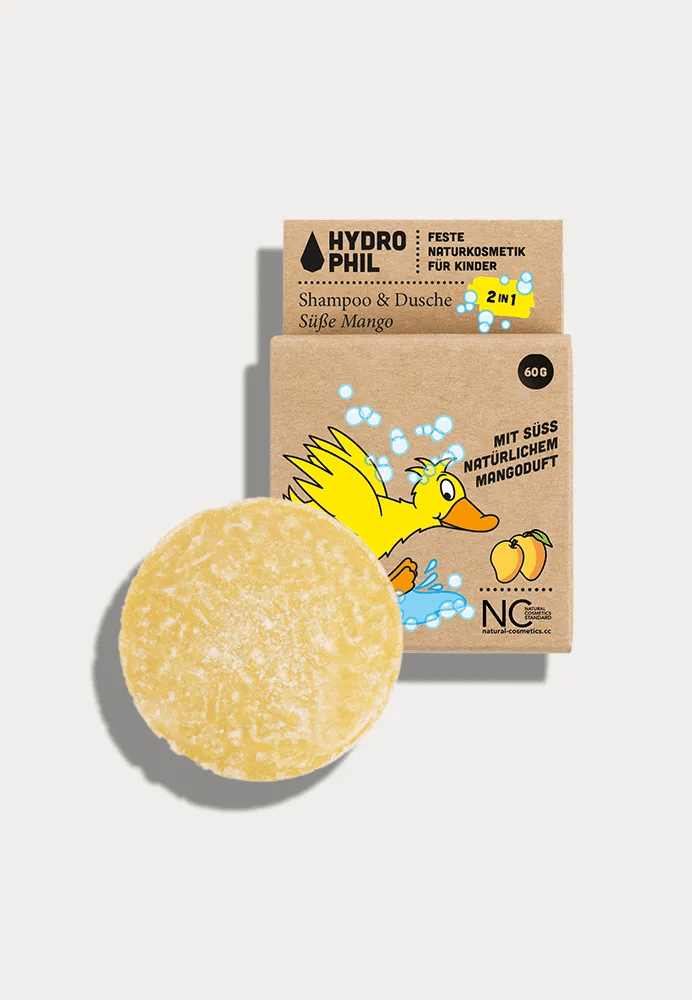 Hydrophil 2 in 1 festes Shampoo und Dusche für Kinder, süßer Mangoduft, Naturkosmetik