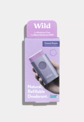 Wild Deo Coconut Dreams Deo mit wiederverwendbarem Deo-Behälter, vegan, tierversuchsfrei, ohne Parabene, Sulfate, Aluminium