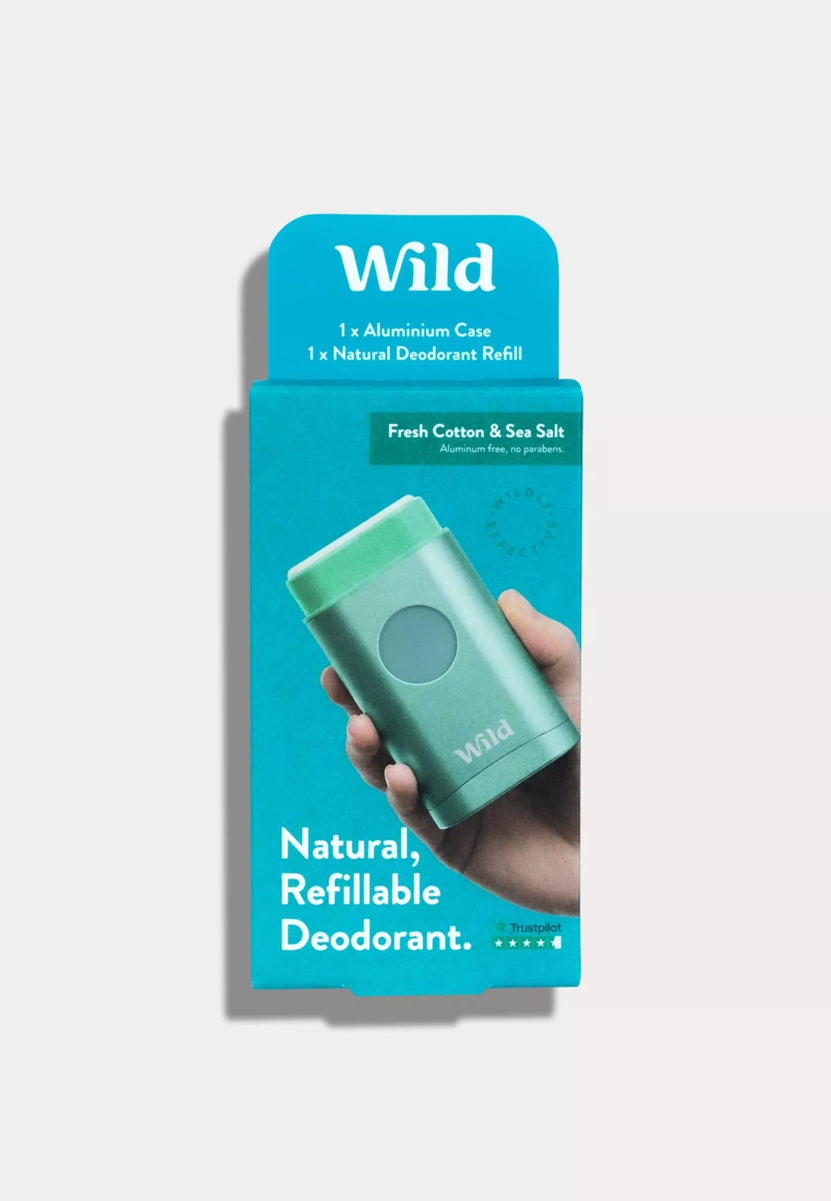 Wild Deo Fresh Cotton & Sea Salt, with reusable deodorant container, vegan, animal-free, without parabens, sulfates, aluminum.