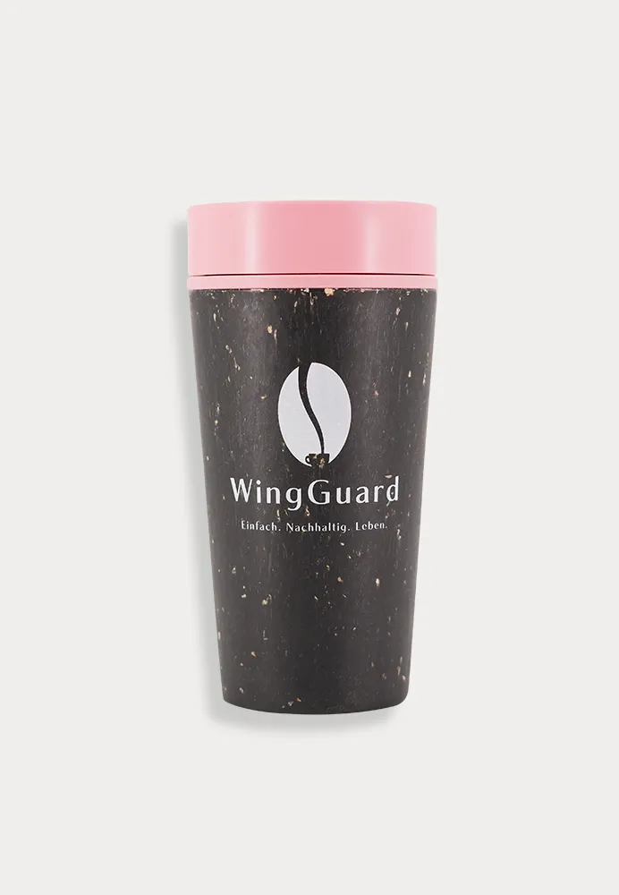 WingGuard nachhaltiger Coffee-to-go Becher, schwarzer Becher, giggle Pink