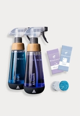 WingGuard Putzmittel Starter Set mit zwei Reinigungsflaschen, einem Allzweckreiniger-Tab und einem Glasreiniger-Tab