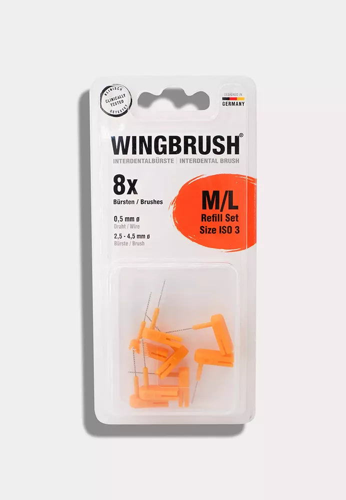Wingbrush Interdentalbürste Refill-Set, 8 Wechselbürsten inklusive Reiseetui, Größe M/L