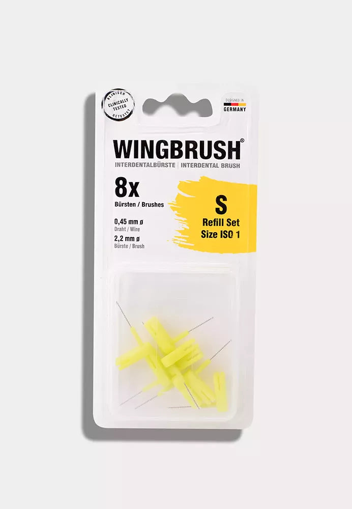 Wingbrush interdental brush refill set, 8 interchangeable brushes including travel case, size S